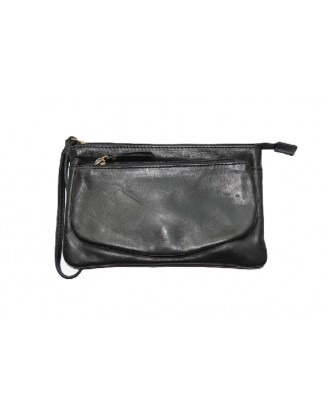 Black clutch bag with 2 compartments in soft calfskin